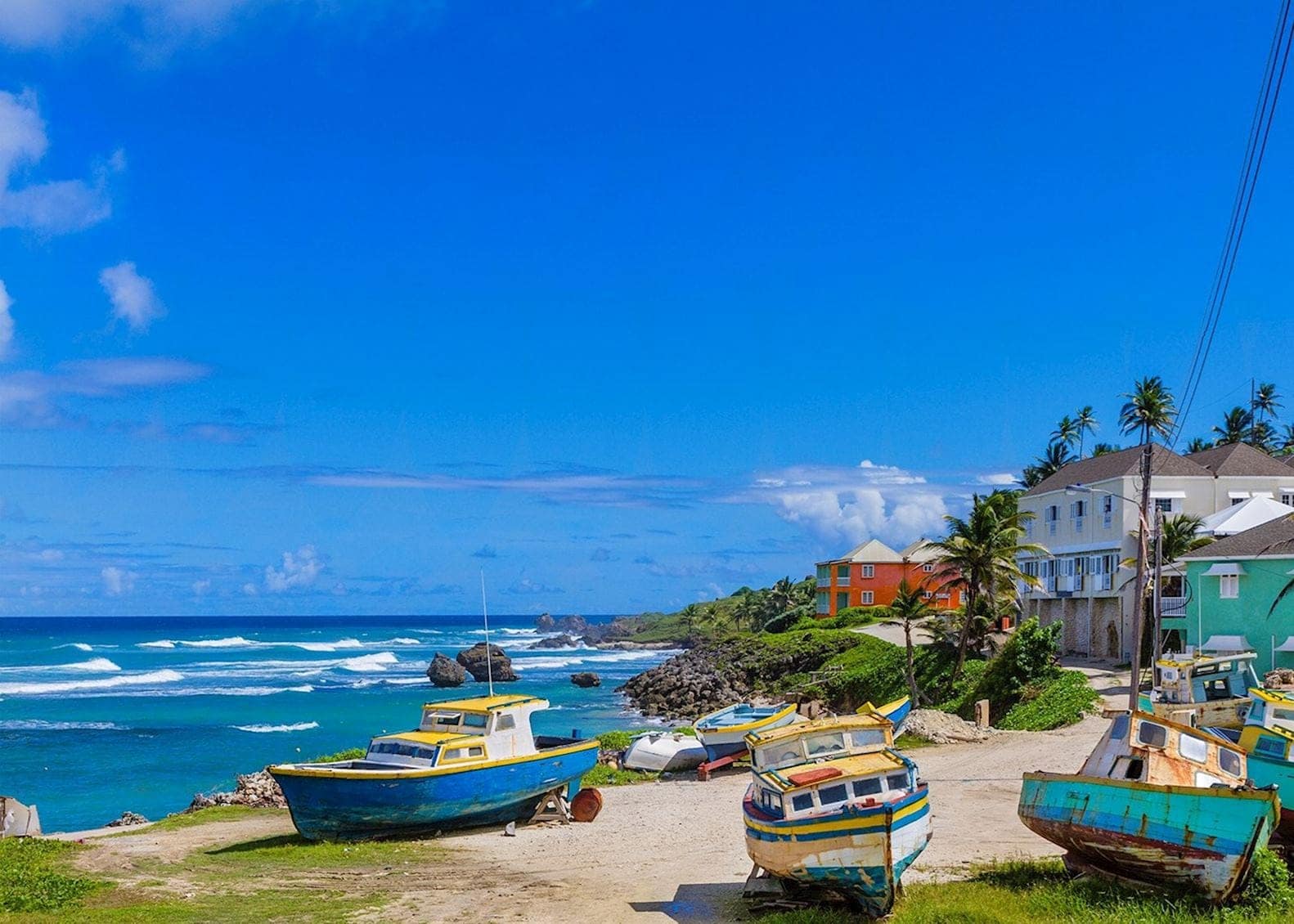 Fishing boats on the beach at Bathsheba, east coast