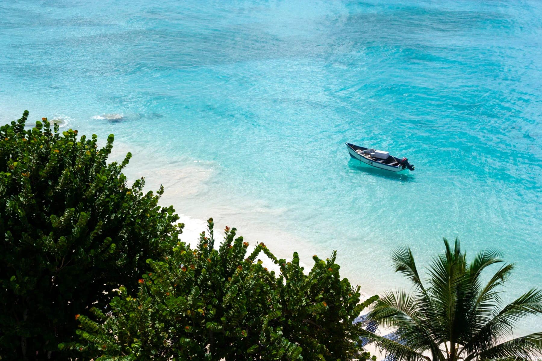 A sheltered turquoise cove seen from above